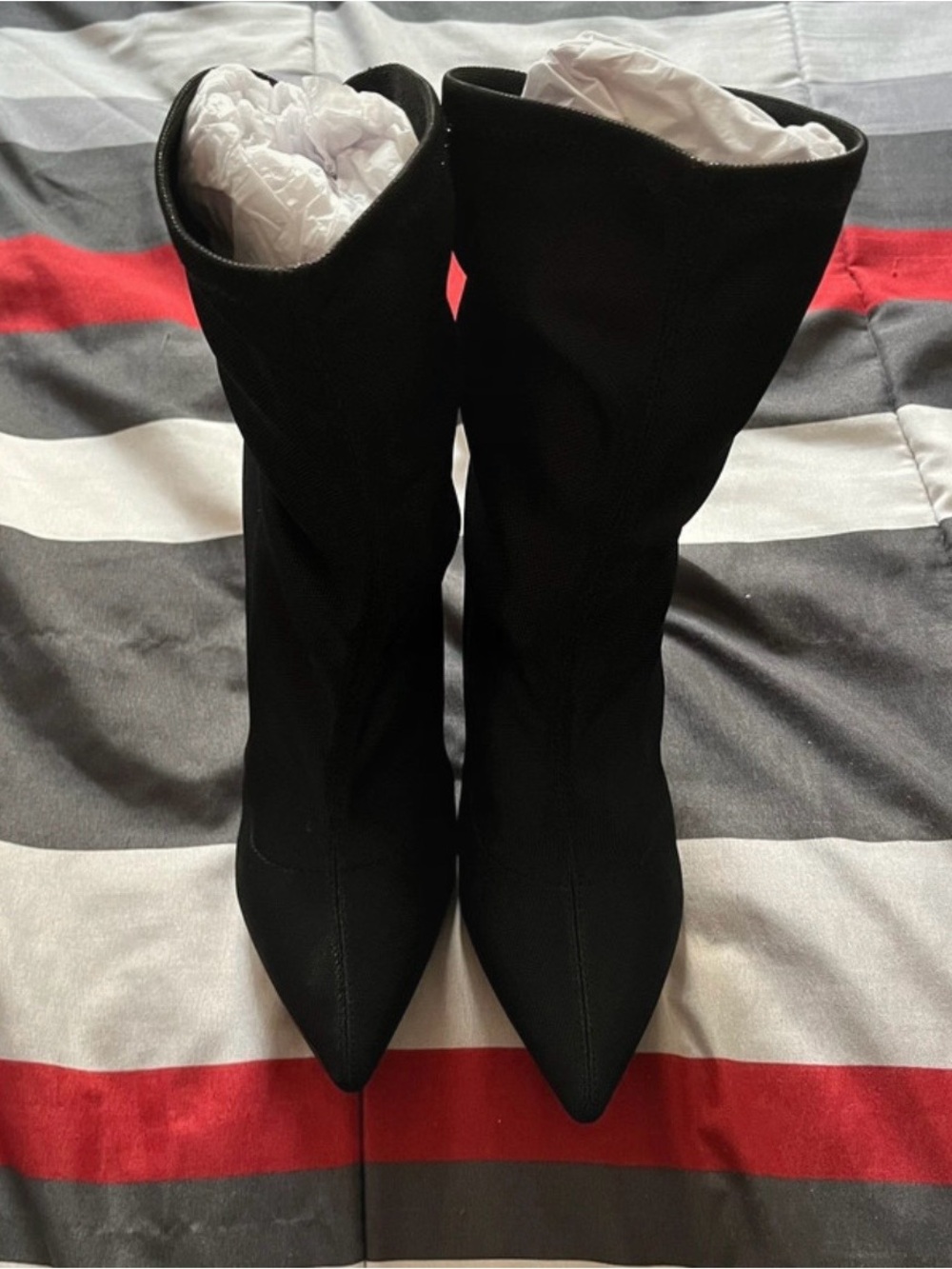 Black Pointed-Toe Stretch Sock Boots - Women's Fashion Boots